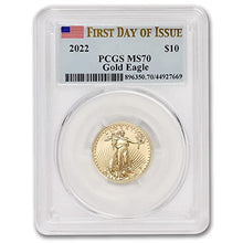 Load image into Gallery viewer, 2022 No Mint Mark 1/4 oz Gold American Eagle MS-70 (First Day of Issue - Struck at West Point - Flag Label) by Mint State Gold $10 PCGS MS70
