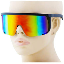 Load image into Gallery viewer, Elite Unisex Oversized Super Shield Mirrored Lens Sunglasses Retro Flat Top Matte Black Frame (Orange Rainbow)
