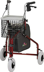 NOVA Traveler 3 Wheel Rollator Walker, All Terrain 8” Wheels, Includes Bag, Basket and Tray, Red