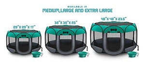 Ruff 'n Ruffus Portable Foldable Pet Playpen + Carrying Case & Collapsible Travel Bowl (Extra Large (48" x 48" x 23.5")) (Medium (29" x 29" x 17") with Free Bonus, Aqua)