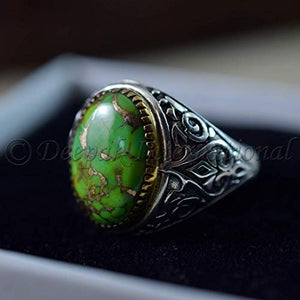 Natural Green Copper Turquoise Rings 925 Sterling Silver Jewelry Oxidize Arabic Rings Natural Green Copper Turquoise Man’s Rings Handmade Rings Wedding Jewelry