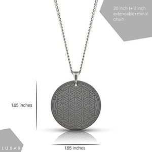 EMF Protection Necklace | LUXAR | Black Volcanic Lava & Shungite Pendant | Metal Adjustable Chain & Clasp | Energy Cleansing | EMF WiFi Shield Eliminator [Flower of Life]