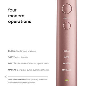 AquaSonic VIBE Series Ultra Whitening Pink Electric Toothbrush - 8 DuPont Brush Heads & Travel Case Included - Sonic 40,000 VPM Motor & Wireless Charging - 4 Modes w Smart Timer - Satin Rose Gold