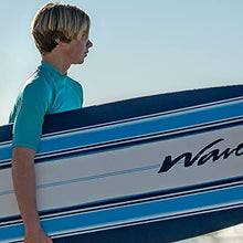 Load image into Gallery viewer, Wavestorm - Classic Soft Top Foam 7ft Surfboard Surfboard for Beginners and All Surfing Levels Complete Set Includes Leash and Multiple Fins Heat Laminated, Blue Pinline (AZ22-WSSF700-PIN)
