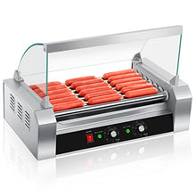Load image into Gallery viewer, SYBO Hot Dog Roller, 18 Hot Dog 7 Roller Grill Cooker Machine with Removable Stainless Steel Drip Tray and Glass Hood Cover, 1000-Watts, OT-R3-8
