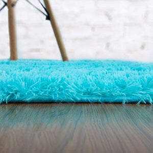 Softlife Fluffy Area Rugs for Bedroom 4' x 5.3' Shaggy Floor Carpet Cute Rug for Girls Kids Living Room Nursery Home Decor, Turquoise Blue