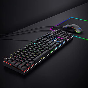 Mechanical Keyboard and Mouse, Havit Wired Gaming Keyboard Blue Switch 104 Keys Rainbow Backlit Keyboard and 7 Button Wired Mouse 4800 DPI for PC Computer Gamer (Black)
