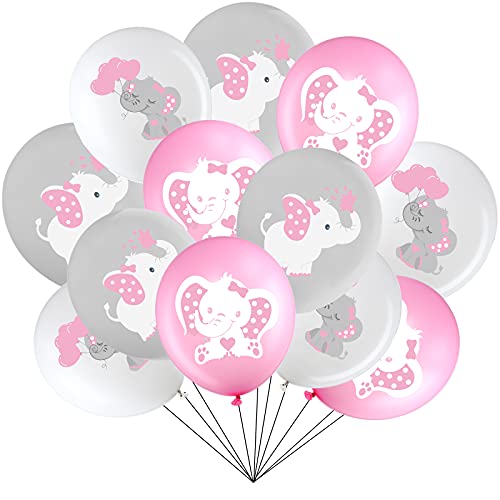 45 Pieces 12 Inch Elephant Latex Balloon Little Peanut Baby Shower Elephant Balloon for Baby Boy Girl Elephant Animal Themed Birthday Party Supplies Indoor Outdoor Decor (Pink)