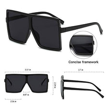 Load image into Gallery viewer, GRFISIA Square Oversized Sunglasses for Women Men Flat Top Fashion Shades (black frame/gray lens, 2.56)
