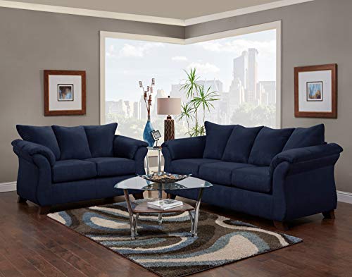 Roundhill Furniture Aruca Navy Blue Microfiber Pillow Back Sofas,