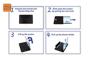 10" HD Phone Magnifier, Screen Amplifier Enlarger, Universal Mobile Projector for Movies Videos and Gaming, Magnifying Cell, Foldable Stand Supports iPhone Samsung and All Smartphones (Black)