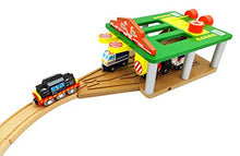 Load image into Gallery viewer, Z MAYABBO Wood Train Track Garage with 3-Way Track for Wooden Train Track Expansion Pack, Compatible with All Major Wooden Railway System

