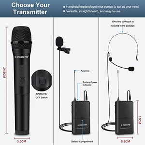 Wireless Microphone System, Phenyx Pro VHF Cordless Mic Set with 1 Handheld+1 Headset+1 Lapel+1 Bodypack, Stable Signal, Long Range, Best for Presentation, Interview, Church, Wedding,Events (PTV-1B)