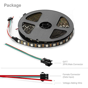 BTF-LIGHTING WS2812B RGB 5050SMD Individual Addressable 16.4FT 60Pixels/m 300Pixels Flexible Black PCB Full Color LED Pixel Strip Dream Color IP30 Non-Waterproof Making LED Screen LED Wall Only DC5V