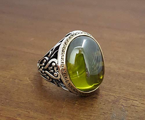 Beautiful Handcrafted 925K Sterling Silver Mens Ring With Cz Peridot Stone RP1252