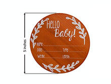 Load image into Gallery viewer, Nana's Little Angels Birth Announcement Sign 5 inch Cherry “Hello Baby” Newborn Baby Announcement Wooden Sign with White Paint Marker Wooden Disc Announcements for Hospital Pictures &amp; Photo Prop…
