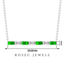 Load image into Gallery viewer, 0.61 CT Baguette Emerald Certified Diamond Bar Charm Pendant, Women Stacking May Birthstone Vintage Necklaces, Gold Engraved Bridal Layering Necklaces 10K Yellow Gold With Chain
