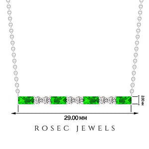 0.61 CT Baguette Emerald Certified Diamond Bar Charm Pendant, Women Stacking May Birthstone Vintage Necklaces, Gold Engraved Bridal Layering Necklaces 10K Yellow Gold With Chain