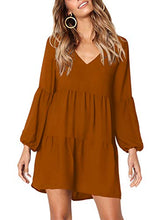 Load image into Gallery viewer, Amoretu Women Long Sleeve Tunic Dress V Neck Swing Shift Dresses(Brown,Medium)

