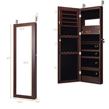 Load image into Gallery viewer, Giantex 15 LEDs Jewelry Cabinet Wall Door Mounted, Lockable Jewelry Armoire with Full Length Mirror, Cosmetics Tray, Lipstick Brush Holders, Build-in Makeup Mirror, Jewelry Cabinet for Women Girls (Brown)
