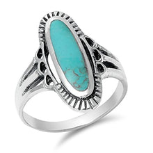 Load image into Gallery viewer, Women&#39;s Long Simulated Turquoise Beautiful Ring New .925 Sterling Silver Band Size 6
