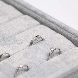 DIOMMELL 4 Pack Stackable Velvet Jewelry Trays Organizer, Jewelry Storage Box Display Trays Showcase Holder Closet Dresser Drawer Organizer for Earring Necklace Bracelet Ring Accessary, Grey