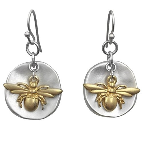 2 Tone Animal Disk Boutique Style Dangle Earrings (Bumble Bee)