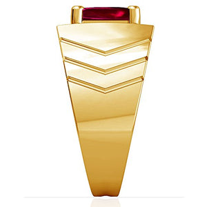 18K Yellow Gold Cushion Cut Ruby Mens Ring
