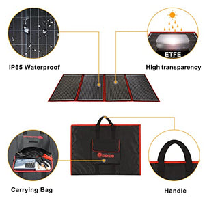 DOKIO 220w 18v Portable Foldable Solar Panel Kit (29x21inch, 11.7lb) Solar Charger with Controller 2 USB Output to Charge 12v Batteries/Power Station (AGM, Lifepo4) Rv Camping Trailer Emergency Power
