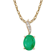 Load image into Gallery viewer, 10k Yellow Gold Genuine Oval Emerald and Diamond Pendant Necklace
