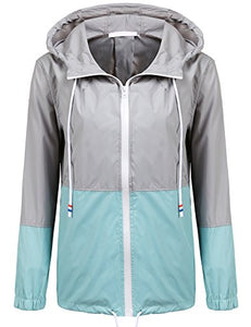 Soteer Women's Waterproof Raincoat Outdoor Hooded Rain Jacket Windbreaker (Lake Blue XL)