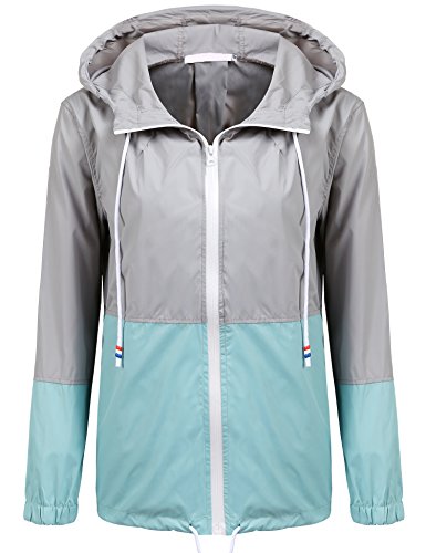 Soteer Women's Waterproof Raincoat Outdoor Hooded Rain Jacket Windbreaker (Lake Blue XL)