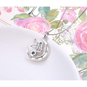 S925 Sterling Silver Angel Fairy Moon Jewelry Pendant Necklace for Women Princess Gifts,18 inches