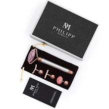 Load image into Gallery viewer, PHILIPP MURILLO 4 in 1 vibrating rose quartz roller-face roller set,jade roller for face,face massager,under eye roller,skin roller/facial roller/beauty roller T and V 24k beauty bar
