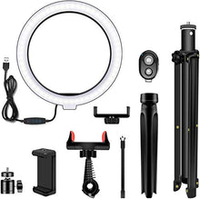Load image into Gallery viewer, 10&quot; Selfie Ring Light with Tripod Stand &amp; Cell Phone Holder for Live Stream/Makeup, Dimmable Led Camera Ringlight for YouTube TikTok/Photography Compatible for iPhone and Android Phone
