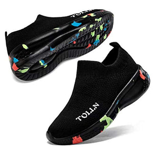 TOLLN Toddler Sneakers Boys & Girls Walking Running Daily Shoes Mulblack (12 Little Kid)&EU30