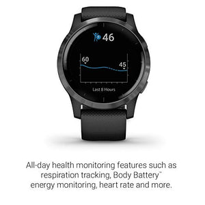 Garmin Vivoactive 4, GPS Smartwatch, Features Music, Body Energy Monitoring, Animated Workouts, Pulse Ox Sensors and More, Black