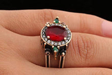 Load image into Gallery viewer, Turkish Handmade Jewelry Reversible Oval Cut Ruby Emerald Jade Topaz 925 Sterling Silver Ladie's Ring All Size

