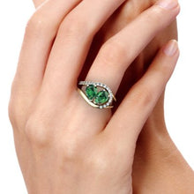 Load image into Gallery viewer, 14K Yellow Gold Lab Emerald and Diamond Pear Nestled Heart Keepsake Ring - Size 8.5
