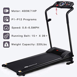 Goplus Compact Folding Treadmill for Home, Electric Walking Running Machine, Low Noise, Built-in 2 Workout Modes and 12 Programs, with Display