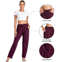 Load image into Gallery viewer, Envlon Women's Lounge Pants with Pockets Elastic Waist Stretch Running Workout Sweatpants Burgundy
