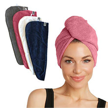 Load image into Gallery viewer, Turbie Twist Microfiber Hair Towel Wrap for Women and Men | 4 Pack | Bathroom Essential Accessories | Quick Dry Hair Turban for Drying Curly, Long &amp; Thick Hair (Pink, Blue, Grey, White)
