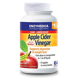 Enzymedica, Apple Cider Vinegar, Natural Support for Digestion and Healthy Weight Balance with the Mother Preserved in Each Serving, Raw, Unfiltered, Non-GMO, Vegan, 60 capsules (30 servings)