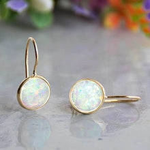 Load image into Gallery viewer, 14k Solid Yellow Gold White Opal 8mm Gemstone Dangle Earrings, Dainty Opal Gemstones Earrings, Bridal Handmade Wedding Jewelry Gift for Brides, Graduation Gift
