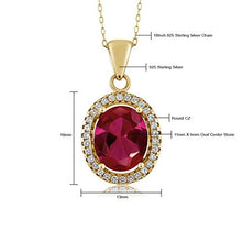 Load image into Gallery viewer, Gem Stone King 18K Yellow Gold Plated Silver Red Created Ruby Pendant Necklace For Women (4.40 Cttw, Oval 11X9MM, with 18 Inch Chain)
