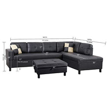Load image into Gallery viewer, FlashBuy Sofa Sectional Sofa, L-Shape Faux Leather Sectional Sofa Couch Set with Chaise, Ottoman, 2 Toss Pillow Using for Living Room Furniture.（Black）

