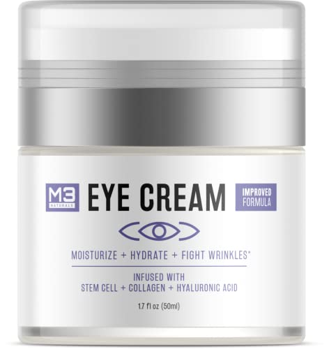 M3 Naturals Anti-Aging Eye Cream for Dark Circles and Puffiness with Collagen, Hyaluronic Acid & Fruit Stem Cell - Fight Eye Bags, Fine Lines, Puffiness, Under Eye & Wrinkles for Men & Women 1.7 oz
