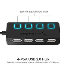 Load image into Gallery viewer, Sabrent 4-Port USB 2.0 Data Hub with Individual LED lit Power Switches [Charging NOT Supported] for Mac &amp; PC (HB-UMLS)
