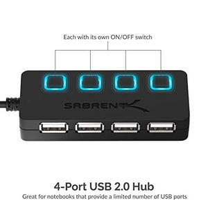 Sabrent 4-Port USB 2.0 Data Hub with Individual LED lit Power Switches [Charging NOT Supported] for Mac & PC (HB-UMLS)