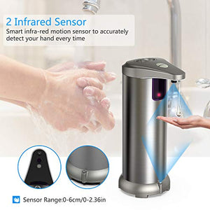 Automatic Soap Dispenser, Apanage Soap Dispenser Equipped Stainless Steel w/Infrared Motion Sensor Upgraded Waterproof Base for Bathroom & Kitchen